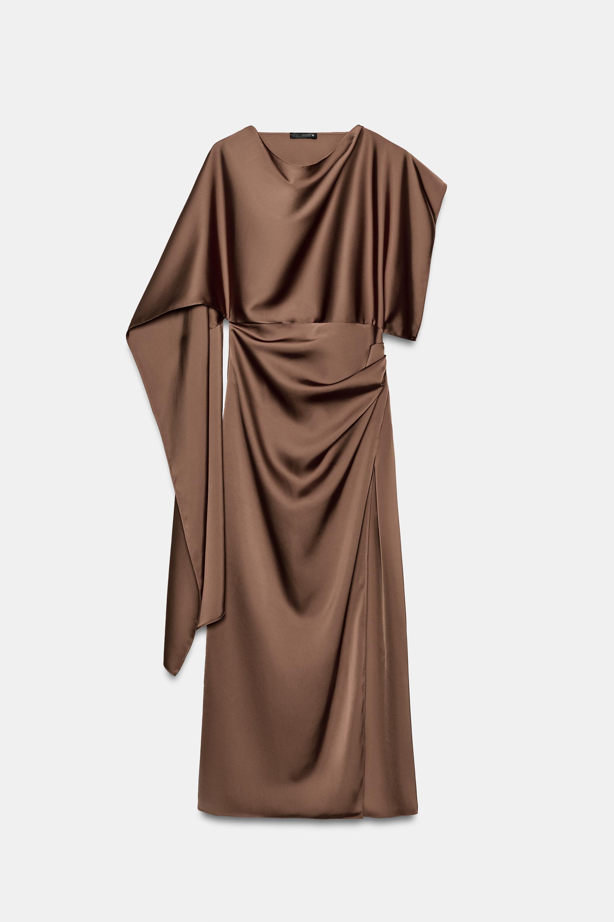 SATIN EFFECT CAPE MIDI DRESS